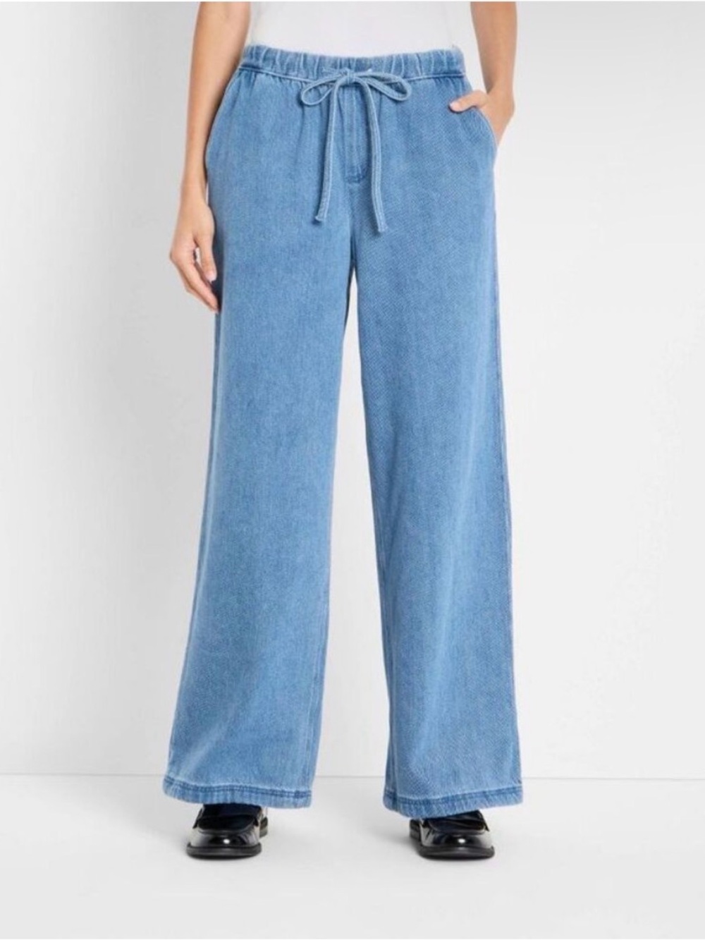Future Collective - Women's Mid-Rise Wide Leg Denim Drawstring Pull-On Blue